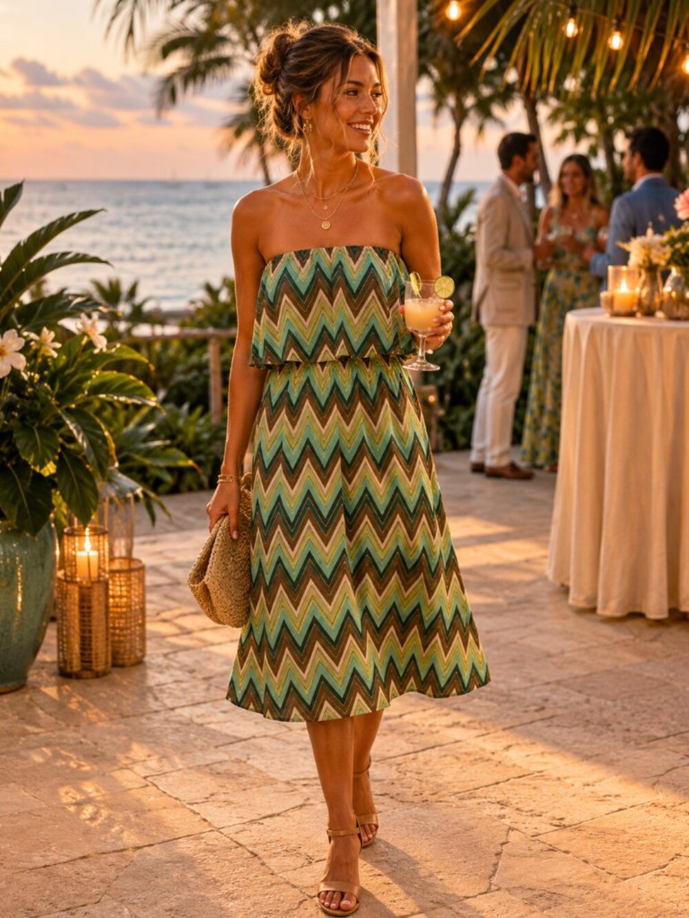 Vtg y2k Judith March chevron ruffle strapless dress